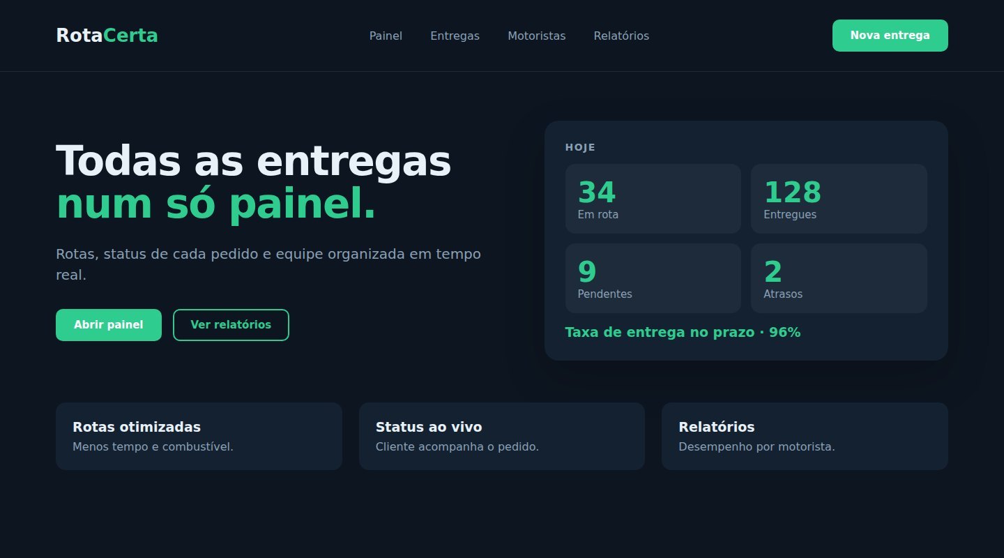 Tela do projeto conceito Rota Certa Logística